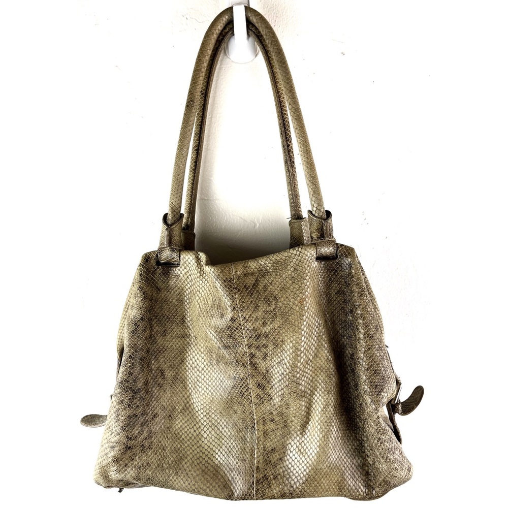 Furla Python Embossed Leather Hand Bag Made In Italy Top Handle Zip Closure